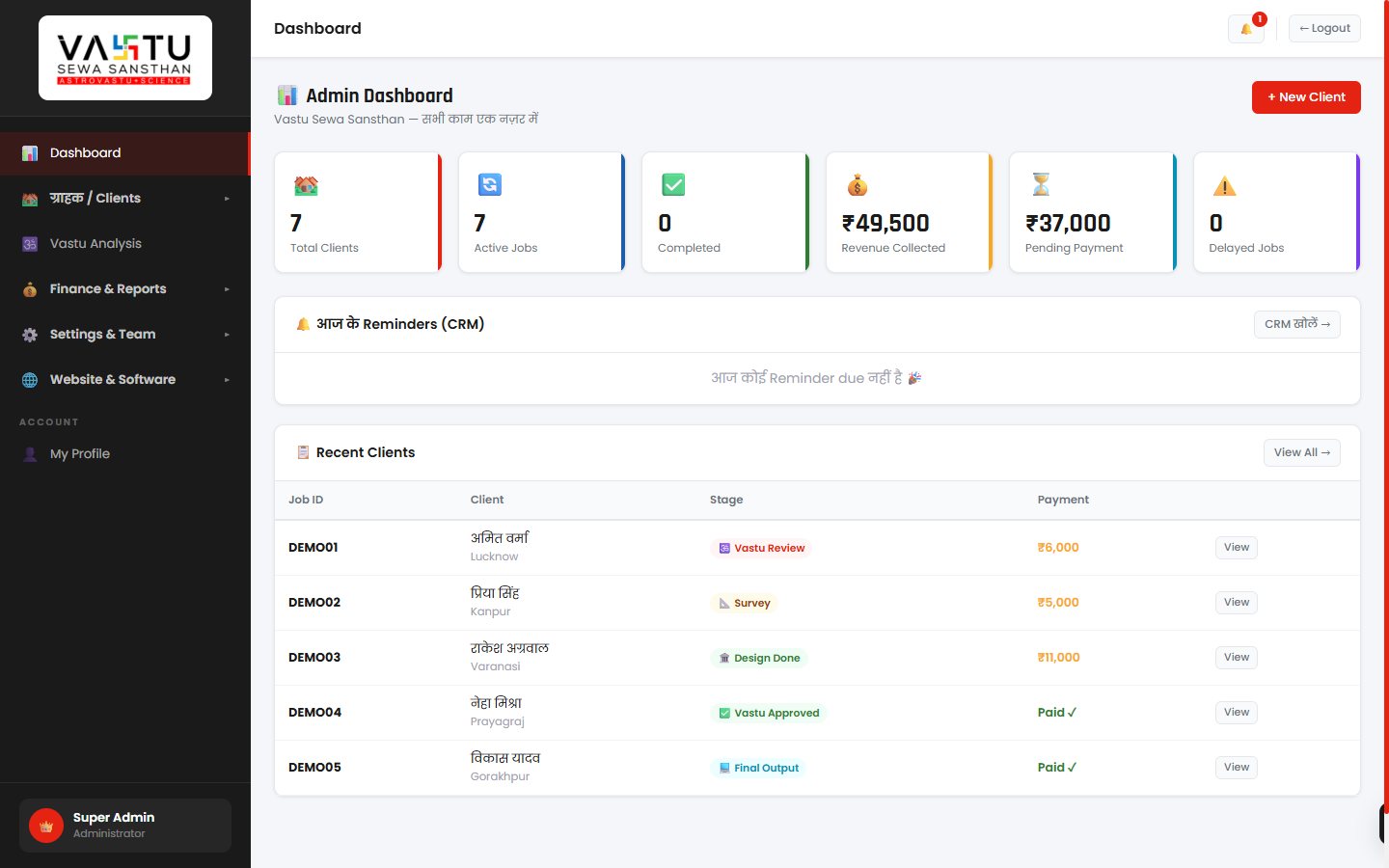 Customer management dashboard